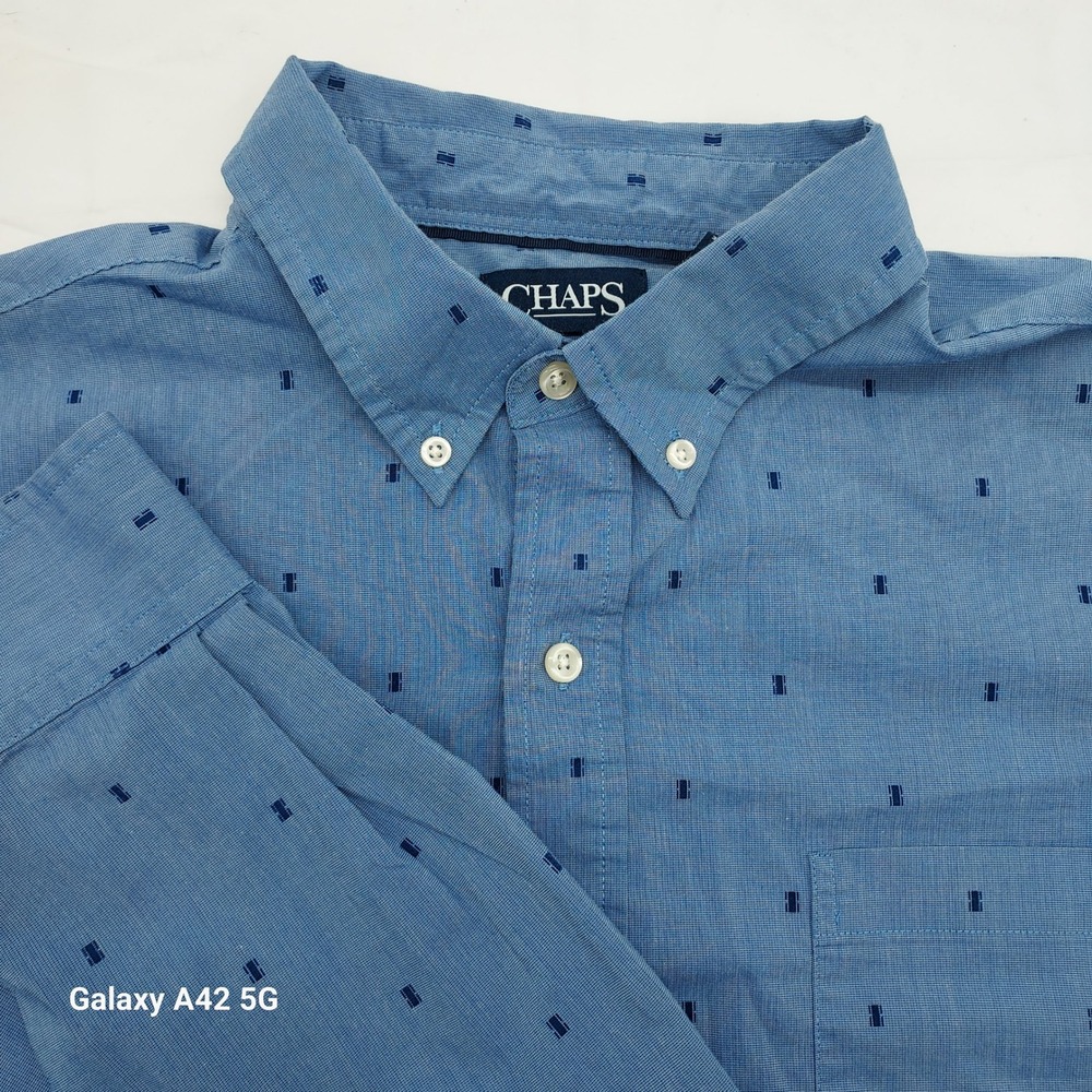 Chaps Mens XL Blue Stretch Easy Care Long Sleeve Button Down Shirt Geometric
